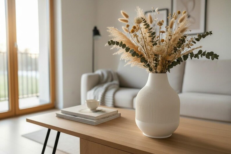 Modern Ribbed Vase, Minimalist Contemporary Home Decor, Decorative Flower Vase image 8