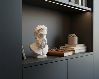 Escultura de busto de Zeus, decoración de mitología clásica moderna, plástico PLA+ blanco (tamaño estándar)