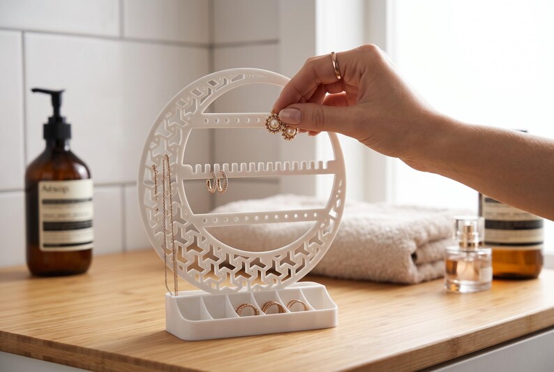 Organisateur de bijoux en forme de croissant de lune, décoration de coiffeuse céleste, support en PLA+ image 7