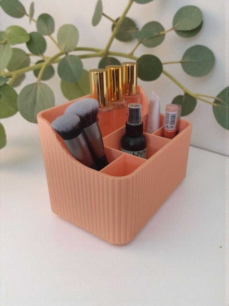 Ribbed Makeup Organizer, Six-Compartment Vanity Storage Caddy, Modern Cosmetic Brush Holder for Bathroom image 20