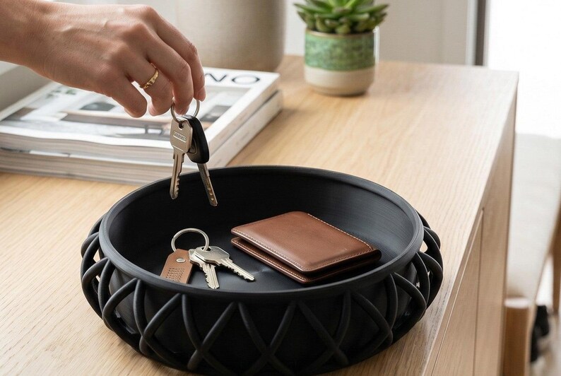 Basket-Style Catchall Tray: Entryway Key and Wallet Organizer — texture detail, 3D printed home decor made in Malta