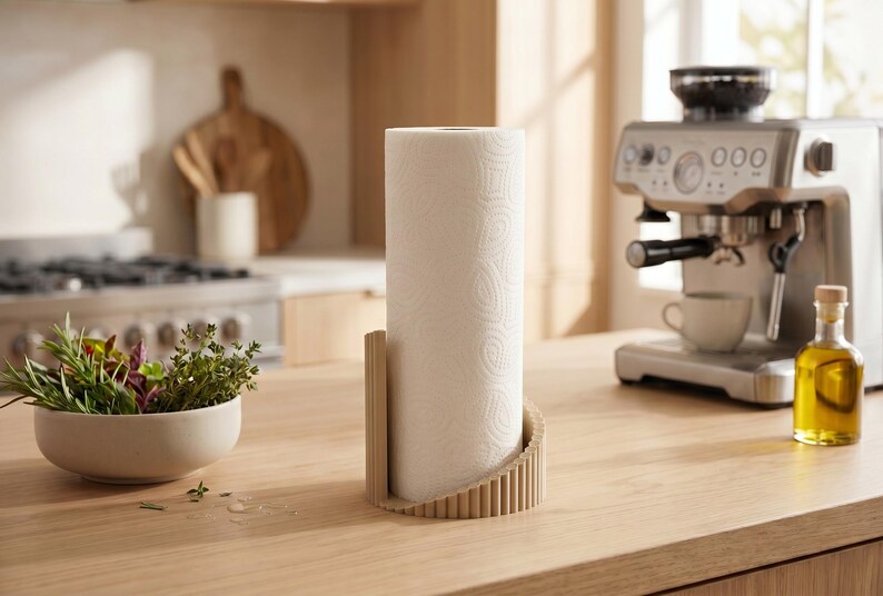 Ribbed Paper Towel Holder, Modern Countertop Kitchen Roll Stand, Freestanding Minimalist Kitchen Decor 画像 4