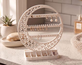 Organizador de joyas con forma de luna creciente, decoración celestial para tocador, PLA + soporte