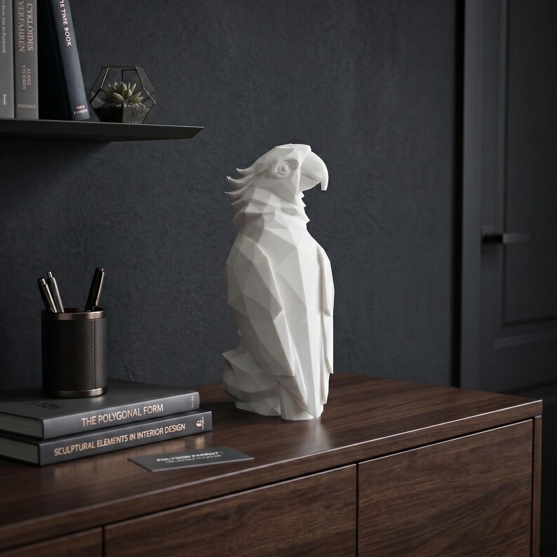 Low Poly Parrot Sculpture, Geometric Bird Statue, Modern Minimalist Decor image 9