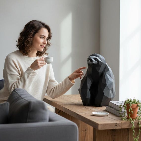 Low Poly Sloth Sculpture — handmade HappyLayer homeware