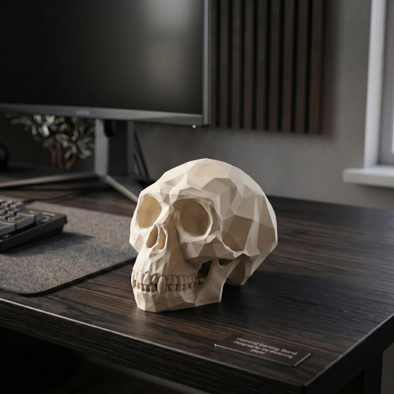 Low Poly Monkey Skull Headphone Stand – Geometric Sculpture, Gamer Desk Decor, PLA+ Plastic image 7
