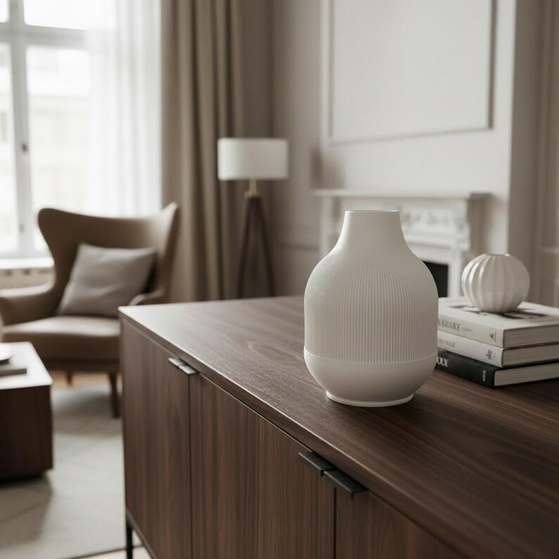 Modern Ribbed Vase, Minimalist Contemporary Home Decor, Decorative Flower Vase image 3