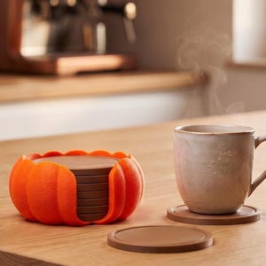 3D-gedrucktes Kürbis-Untersetzer-Set mit Halter, Herbstliche Tischdekoration (7er-Set)