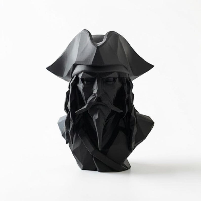 Low Poly Pirate Bust Sculpture, Geometric Caribbean Decor, Nautical Shelf Statue image 17