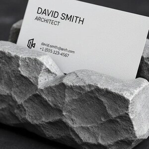 Rock-Style Business Card Holder: Modern Reception Desk Display — close-up detail, 3D printed home decor made in Malta