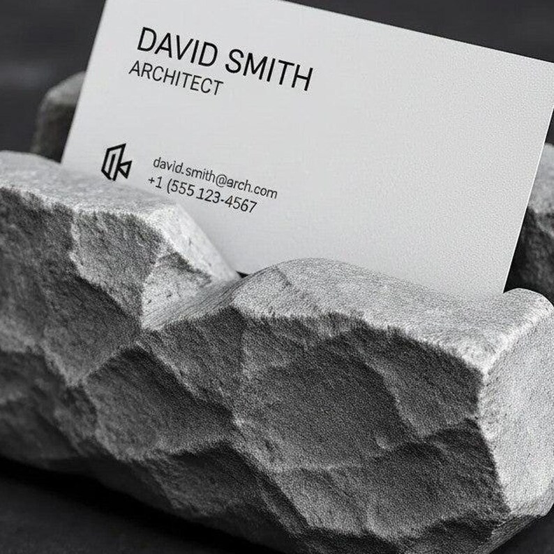 Rock-Style Business Card Holder: Modern Reception Desk Display — close-up detail, 3D printed home decor made in Malta