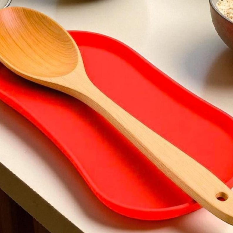 Wide Spoon Rest Tray: Marble-Effect Spatula Holder — side angle, 3D printed home decor made in Malta