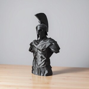 Low Poly Spartan Warrior Bust – Geometric Greek Helmet Statue, Masculine Office Decor image 10