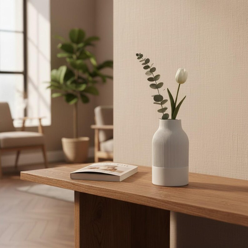 Japandi Two-Tone Minimalist Vase, Scandinavian Japanese Home Decor image 6