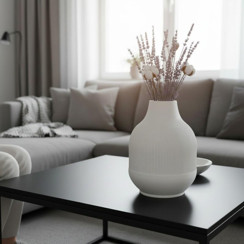 Modern Ribbed Vase, Minimalist Contemporary Home Decor, Decorative Flower Vase image 12