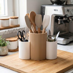 3-Cup Kitchen Utensil Caddy, Countertop Cutlery Organizer, Modern Rotating Flatware Holder for Kitchen image 7