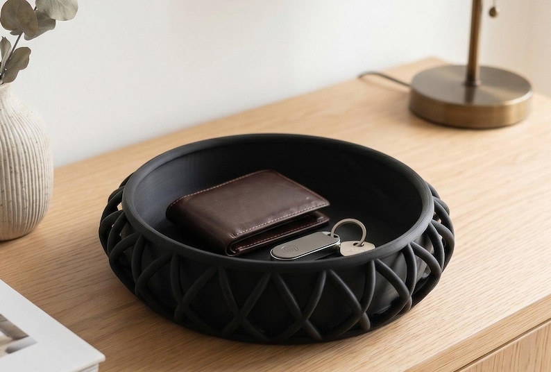 Basket-Style Catchall Tray: Entryway Key and Wallet Organizer — main view, 3D printed home decor made in Malta