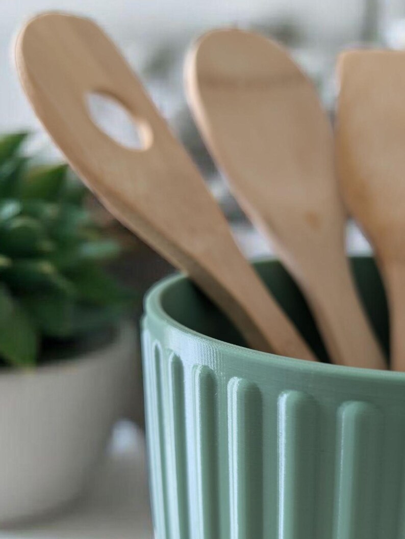 Ribbed Utensil Holder Crock: Modern Kitchen Counter Organizer — view 6, 3D printed home decor made in Malta