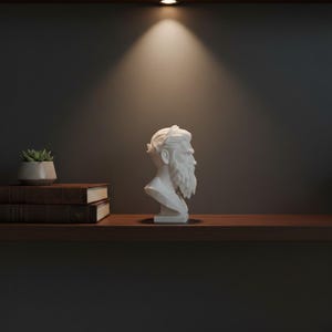 Zeus Bust Sculpture, Modern Classical Mythology Decor, White PLA+ Plastic (Standard Size) image 8