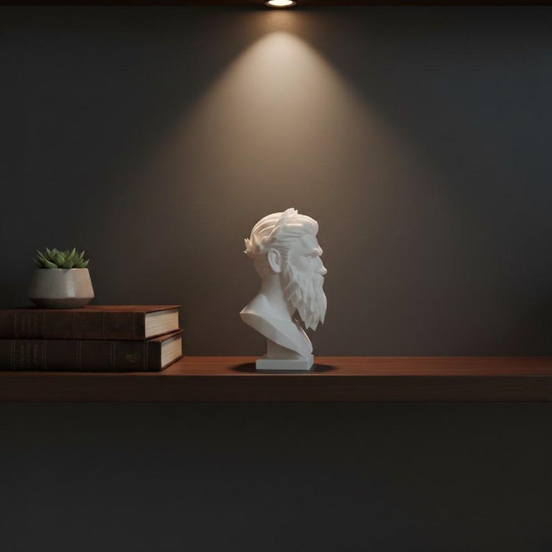 Zeus Bust Sculpture, Modern Classical Mythology Decor, White PLA+ Plastic (Standard Size) image 8