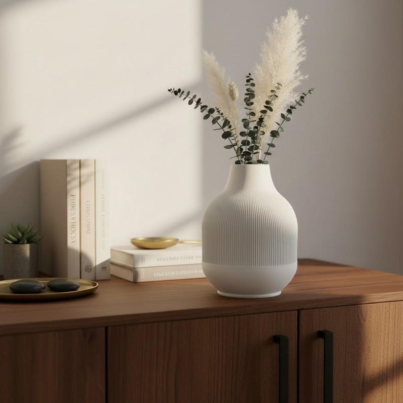 Modern Ribbed Vase, Minimalist Contemporary Home Decor, Decorative Flower Vase image 2