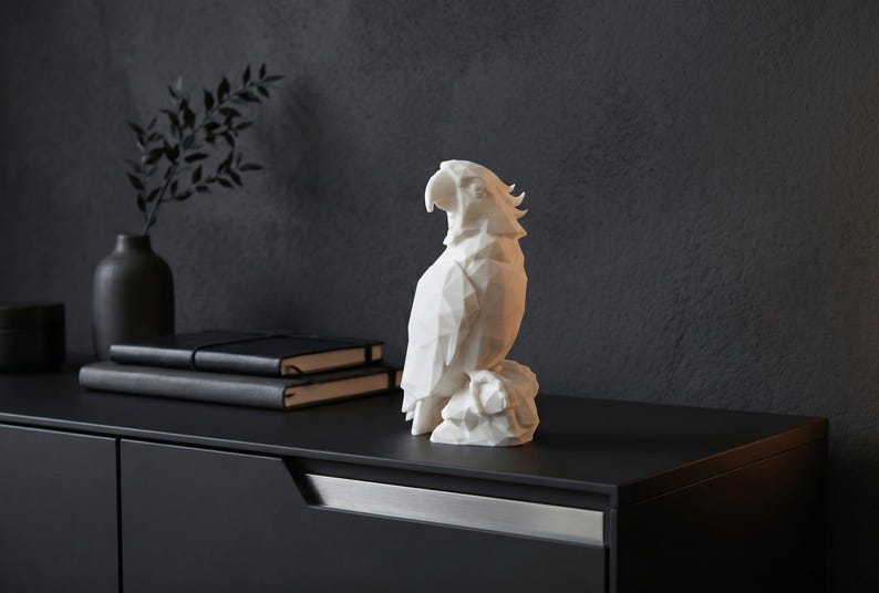 Low Poly Parrot Sculpture, Geometric Bird Statue, Modern Minimalist Decor image 6