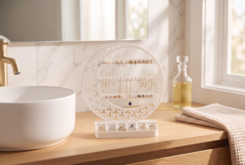 Organisateur de bijoux en forme de croissant de lune, décoration de coiffeuse céleste, support en PLA+ image 2