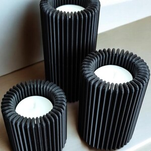 Ribbed LED Candle Holder Set: Flameless Table Decor — close-up detail, 3D printed home decor made in Malta