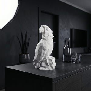 Low Poly Parrot Sculpture, Geometric Bird Statue, Modern Minimalist Decor image 3