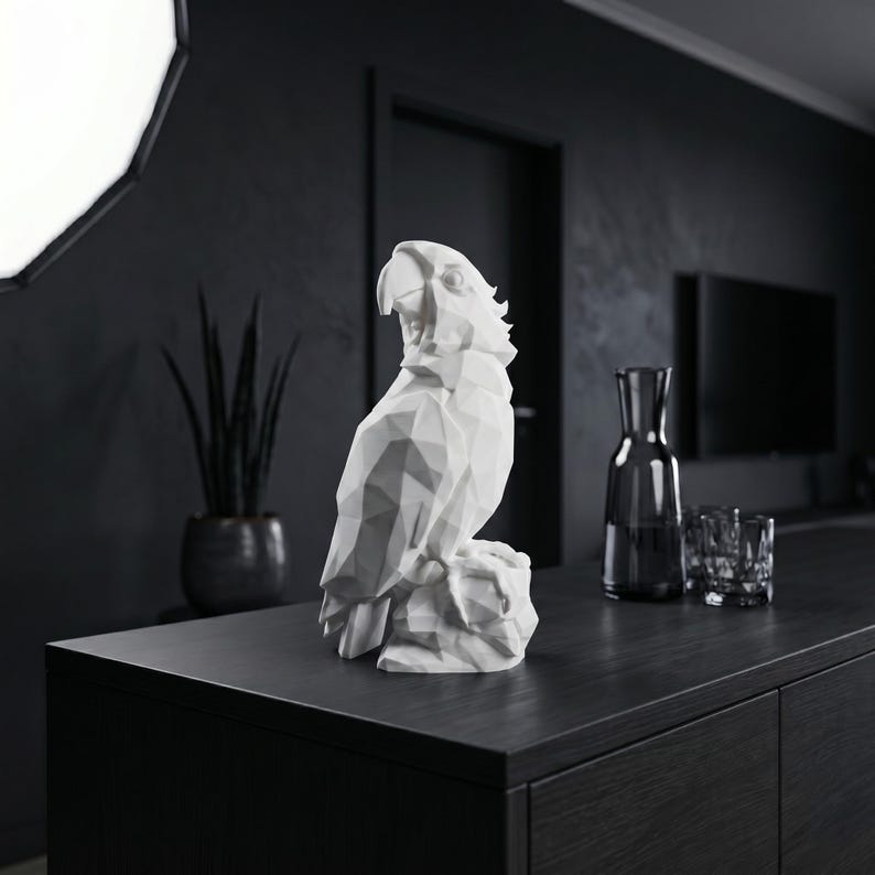 Low Poly Parrot Sculpture, Geometric Bird Statue, Modern Minimalist Decor image 3