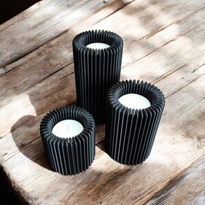 Ribbed LED Candle Holder Set, Modern Minimalist Table Centrepiece, Scandinavian Decor image 4