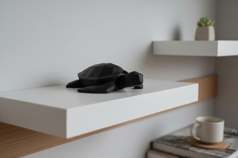 Low Poly Sea Turtle Sculpture, Geometric Ocean Animal Decor, Modern Coastal Shelf Statue image 13