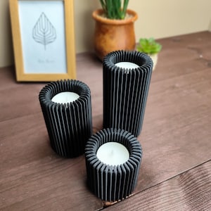 Ribbed LED Candle Holder Set, Modern Minimalist Table Centrepiece, Scandinavian Decor image 1