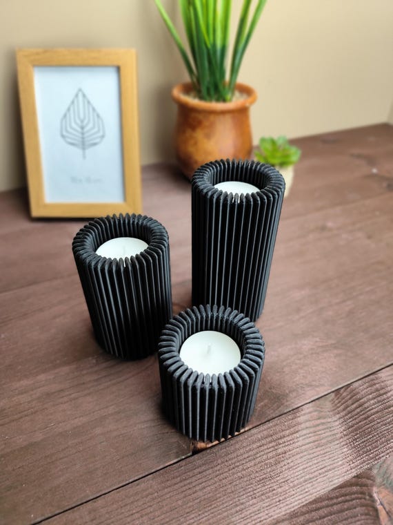 Ribbed LED Candle Holder Set — handmade HappyLayer homeware