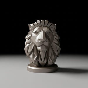 Löwenbüste im Low-Poly-Stil, geometrische Wildtierstatue, moderne Tierdekoration Bild 2