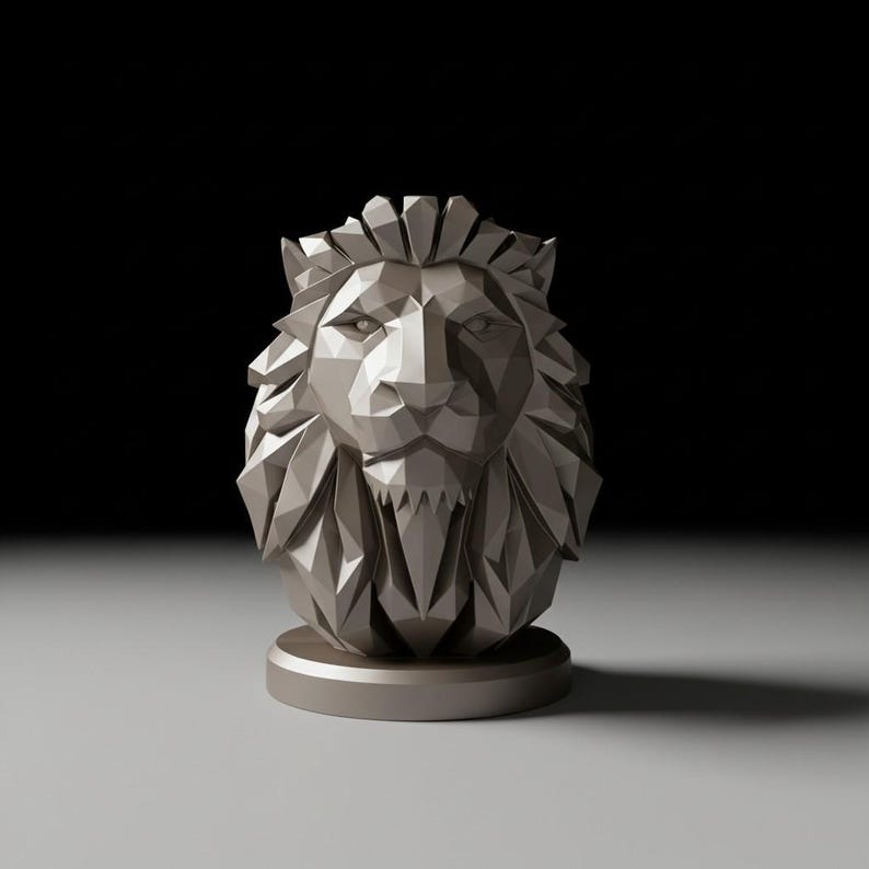Löwenbüste im Low-Poly-Stil, geometrische Wildtierstatue, moderne Tierdekoration Bild 2
