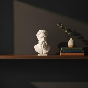 Zeus Bust Sculpture, Modern Classical Mythology Decor, White PLA+ Plastic (Standard Size) image 3