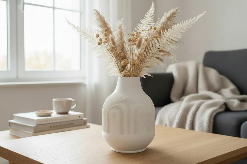 Modern Ribbed Vase, Minimalist Contemporary Home Decor, Decorative Flower Vase image 7