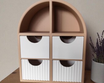Organizador de joyas arqueado, tocador con cuatro cajones, soporte minimalista para anillos