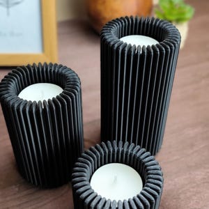 Ribbed LED Candle Holder Set: Flameless Table Decor — close-up detail, 3D printed home decor made in Malta