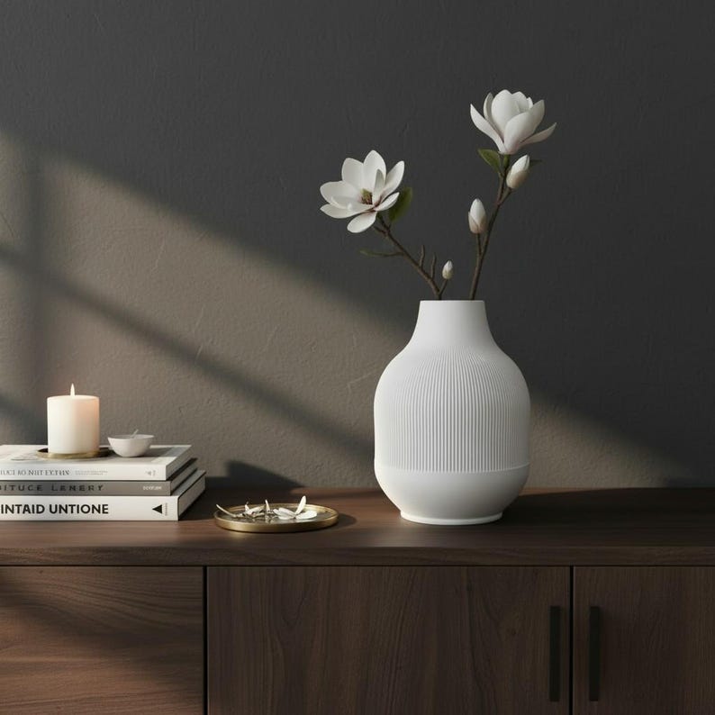 Modern Ribbed Vase, Minimalist Contemporary Home Decor, Decorative Flower Vase image 10