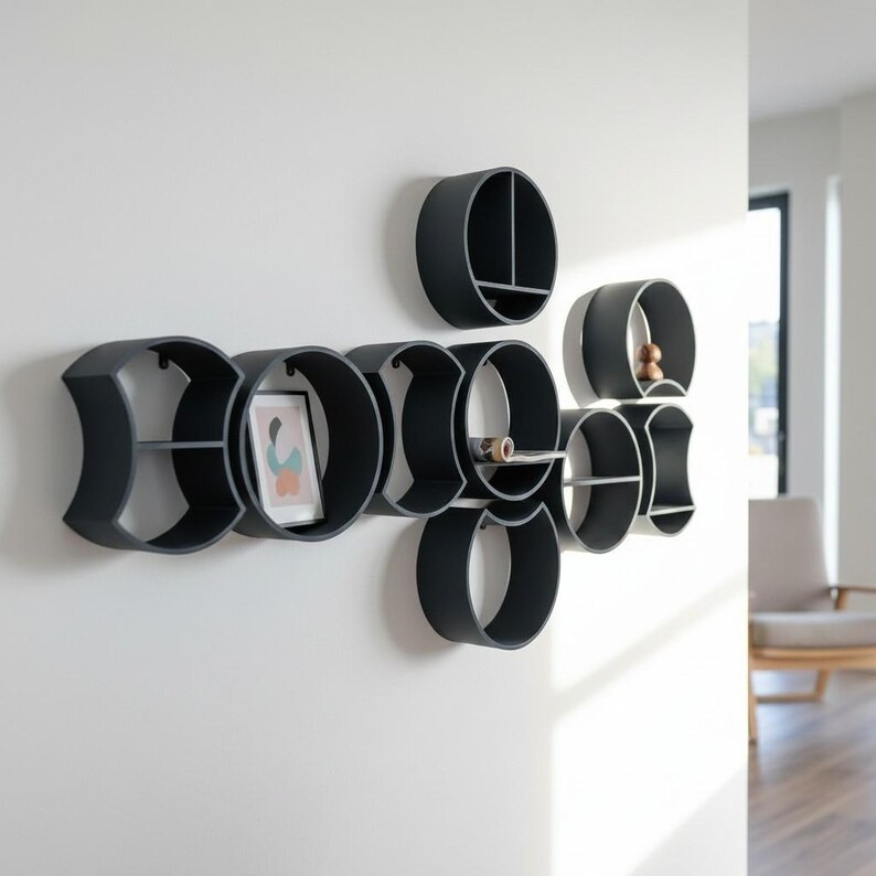 Round Floating Wall Shelf, Modern Circular Display Storage, Minimalist Home Decor Shelf image 12