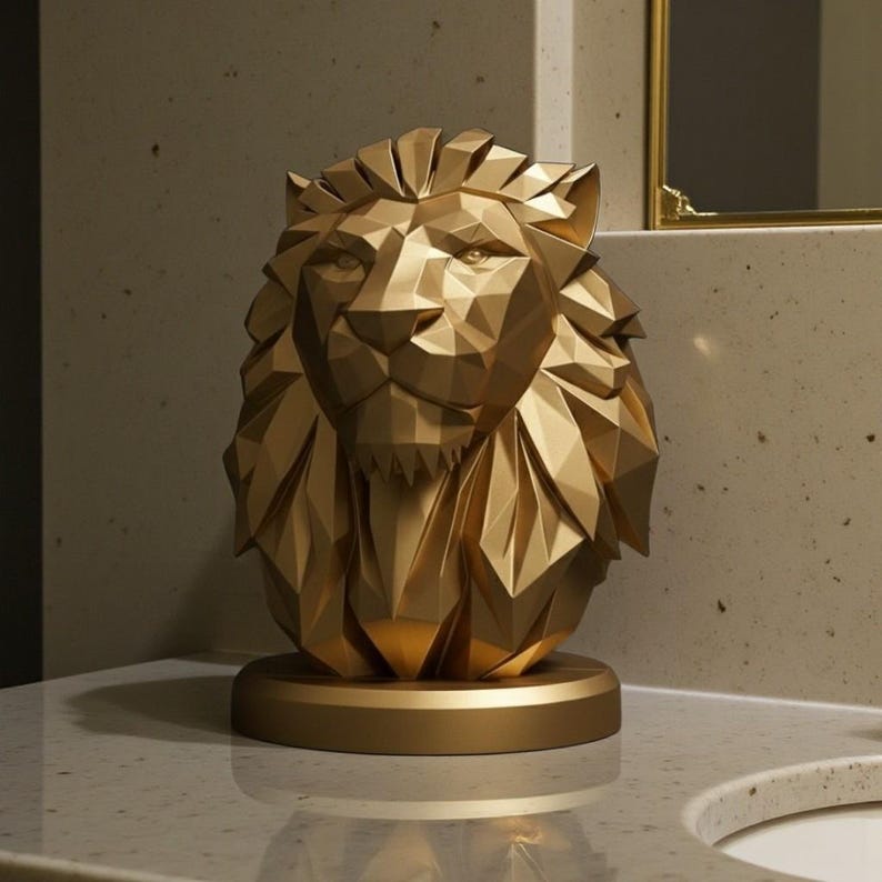 Löwenbüste im Low-Poly-Stil, geometrische Wildtierstatue, moderne Tierdekoration Bild 10