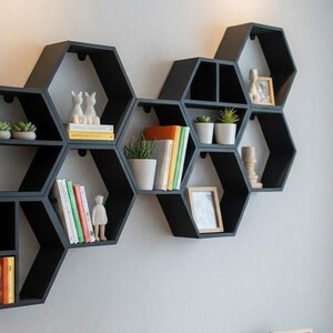 Five-Piece Hexagon Floating Shelf Set: Honeycomb Wall Display — texture detail, 3D printed home decor made in Malta