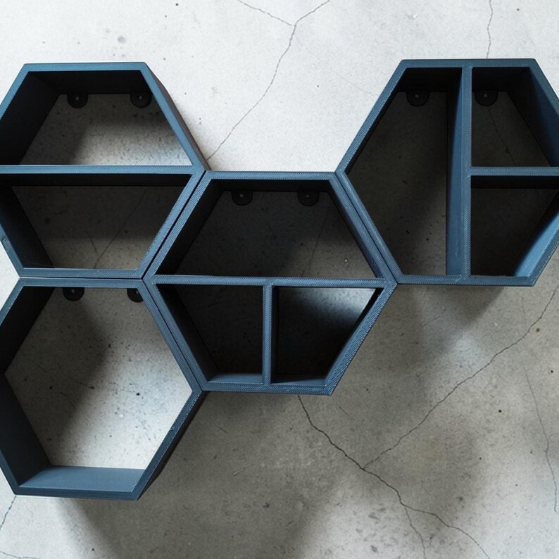 Five-Piece Hexagon Floating Shelf Set: Honeycomb Wall Display — view 8, 3D printed home decor made in Malta