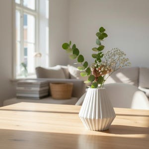 Geometric Ribbed Vase, Modern Minimalist Flower Vase, Sculptural Home Decor image 8