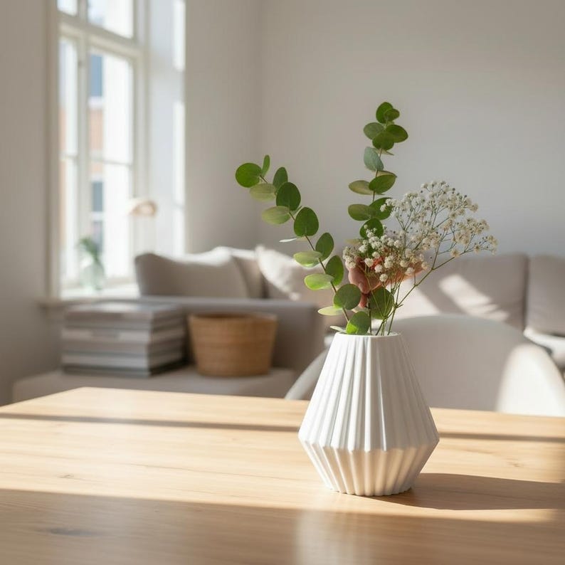 Geometric Ribbed Vase, Modern Minimalist Flower Vase, Sculptural Home Decor image 8