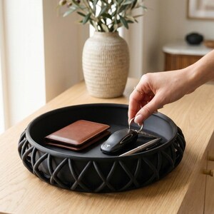 Basket-Style Catchall Tray: Entryway Key and Wallet Organizer — top view, 3D printed home decor made in Malta