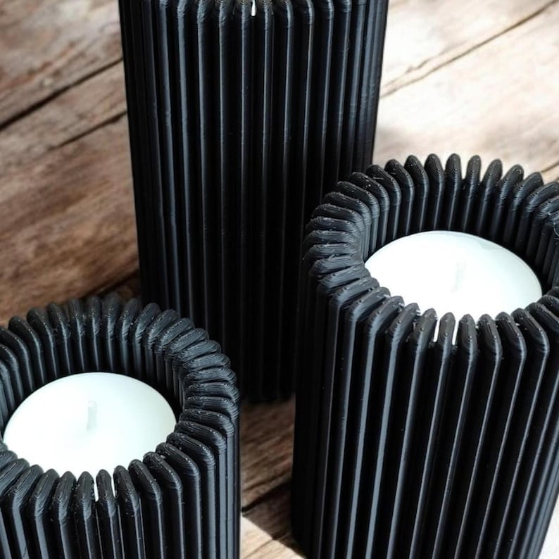 Ribbed LED Candle Holder Set: Flameless Table Decor — top view, 3D printed home decor made in Malta