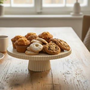 Modern Pedestal Cake Stand, Ribbed Dessert Display Plate, Minimalist Kitchen Serveware image 6